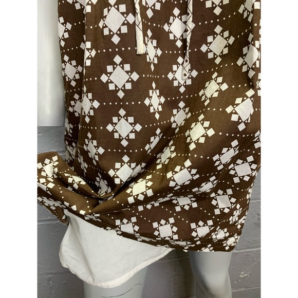 Vtg 70s Milly of New York Brown White Geometric Mini Dress Keyhole Back Bow SM - Picture 7 of 10